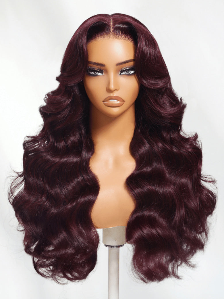 Klaiyi Black Cherry Layered Cut Straight/Loose Wave 7x5 and 13x4 Pre-Everything Lace Frontal Wig Put on and Go Glueless Wig