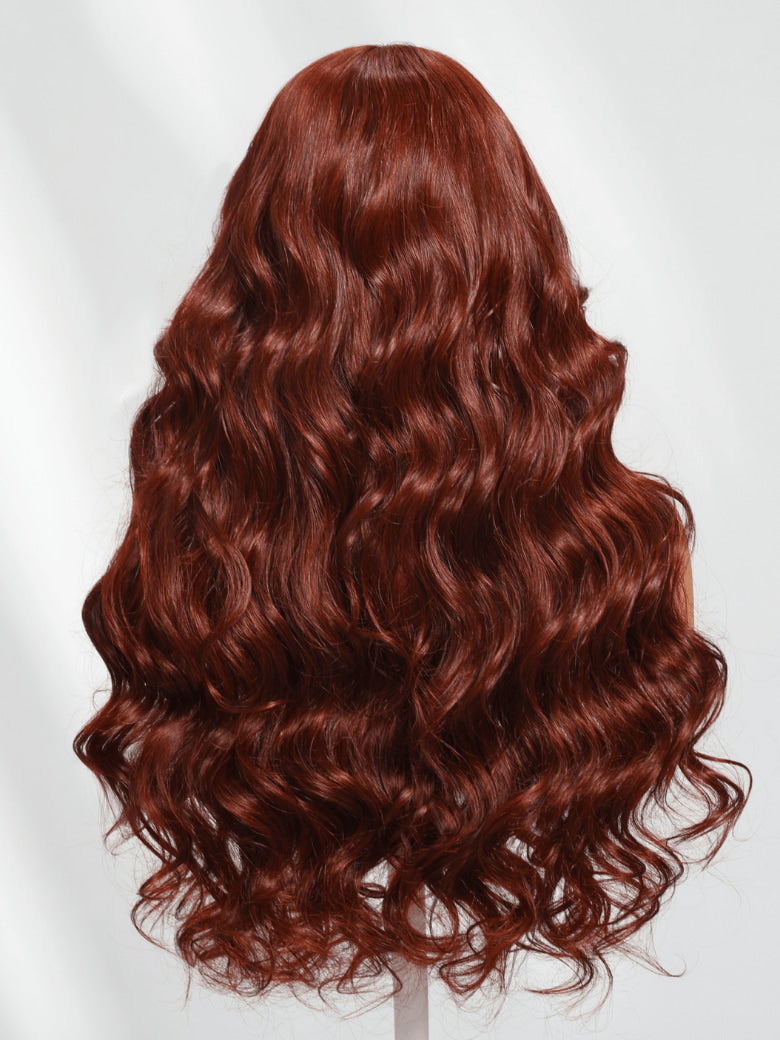 Klaiyi Brunette Auburn Copper 7x5 Pre everything Lace Frontal Wig Body Wave Virgin Human Hair Reddish Brown Color