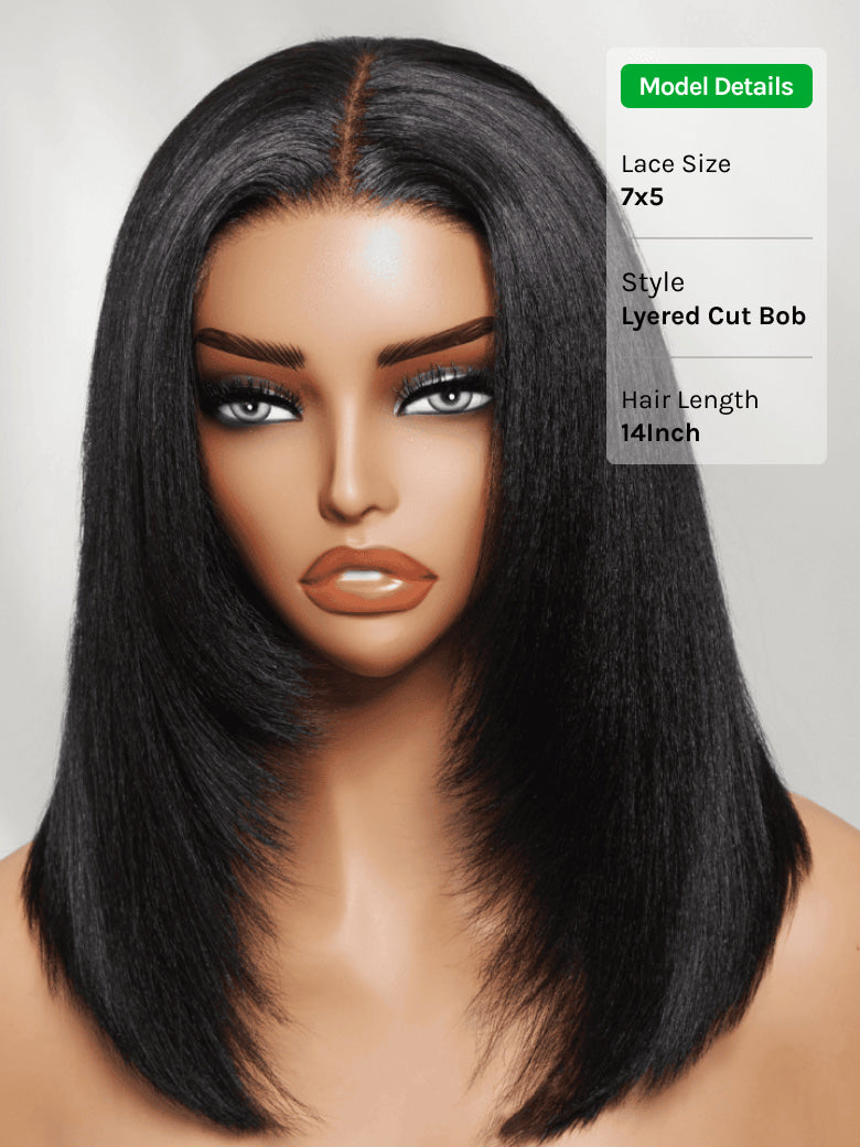 Klaiyi Light Yaki Straight Put On & Go Glueless Bob Wig 7x5 Lace Closure Wig Beginner Friendly Human Hair Wig Flash Sale