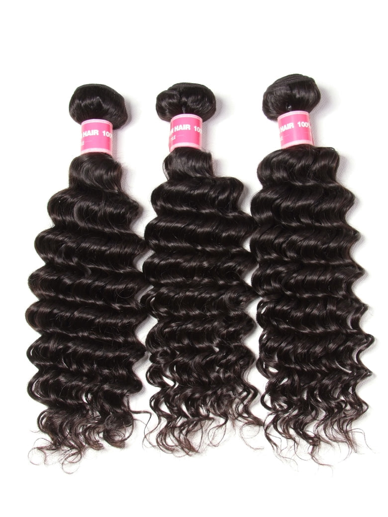Klaiyi Brazilian Hair Deep Wave 3 Bundles Deals 100% Human Virgin Hair