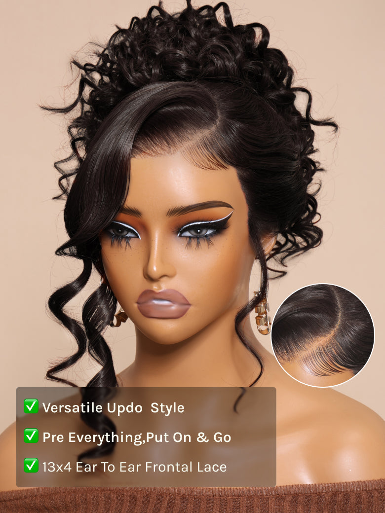 Klaiyi 13x4 Pre Everything Loose Body Wave Glueless Frontal Wig With Elastic Drawstring Human Hair Wig Flash Sale