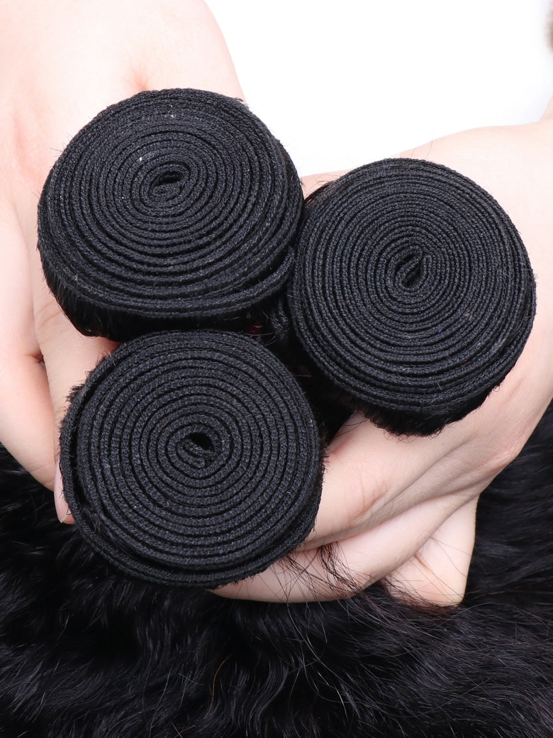Klaiyi Hair 4 Bundles Kinky Straight Human Hair Weave Natural Black Color Virgin Hair High Quality