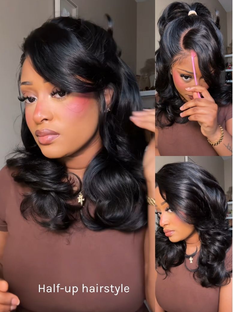 Klaiyi 13x4 Pre Everything Loose Body Wave Glueless Frontal Wig With Elastic Drawstring Human Hair Wig Flash Sale
