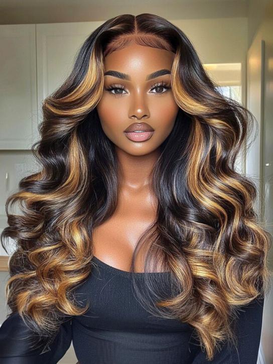 Klaiyi Honey Caramel Highlights Body Wave 7x5 and 13x4 Pre everything Wig Put on and go Glueless Wigs