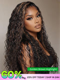 Klaiyi 7x5 Golden Brown Highlight Water Wave Bye Bye Knots Lace Closure Wig 150% Density