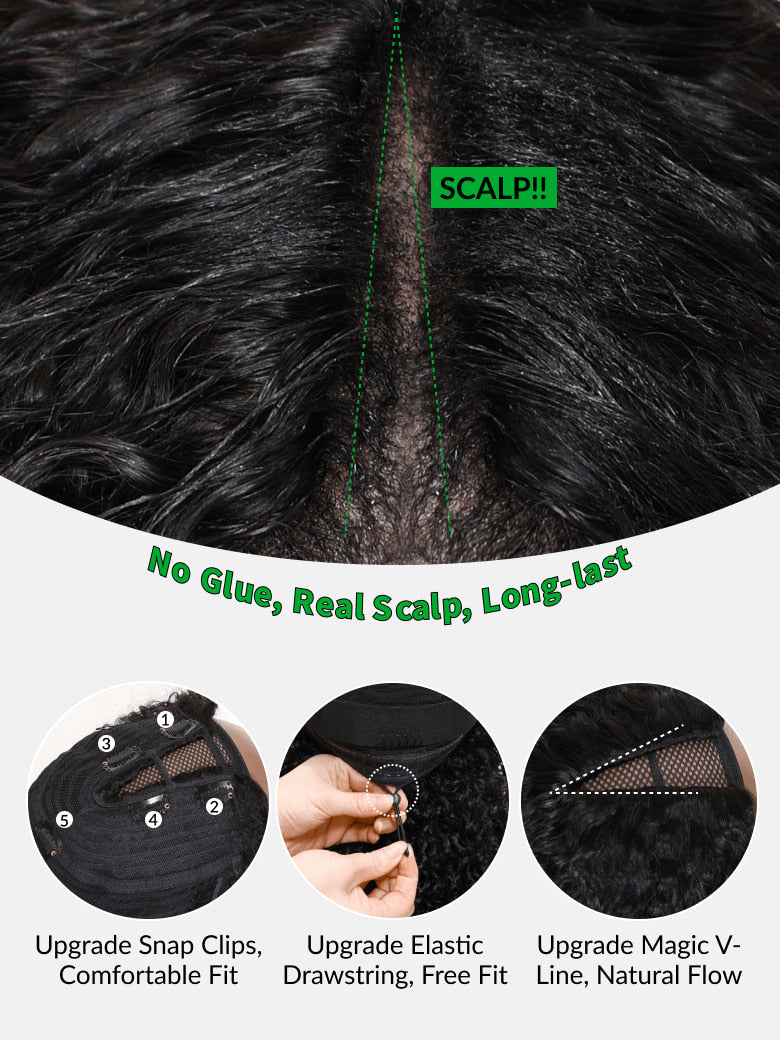 Klaiyi New Easicontour V Part Wig Kinky Straight Meets Real Scalp Beginner Friendly Afro Kinky Upgraded U Part Wigs with Drawstring