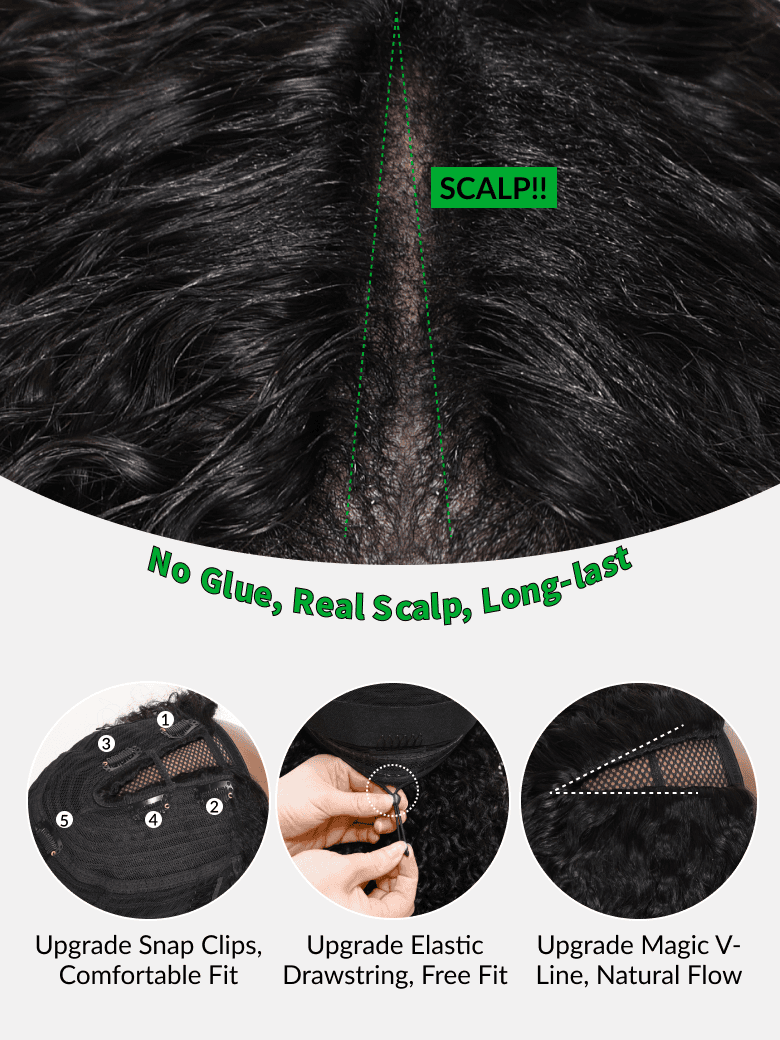 Klaiyi New EasiContour V Part Jerry Curly Wig Glueless Protective Style Human Hair Beginner Friendly Wig