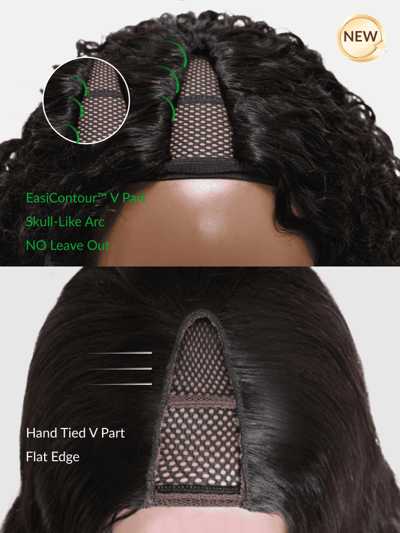 Klaiyi New EasiContour V Part Jerry Curly Wig Glueless Protective Style Human Hair Beginner Friendly Wig