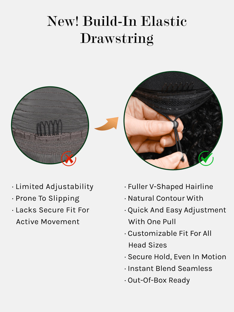 Klaiyi New Easicontour V Part Wig Kinky Straight Meets Real Scalp Beginner Friendly Afro Kinky Upgraded U Part Wigs with Drawstring