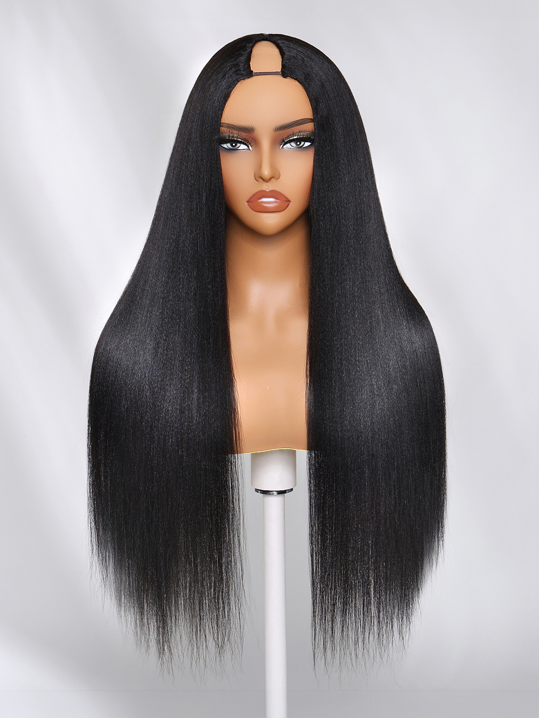 Klaiyi New EasiContour™ Yaki Straight V Part Wig Meets Real Scalp Ready To Wear Glueless Wig with  Invisi Drawstring