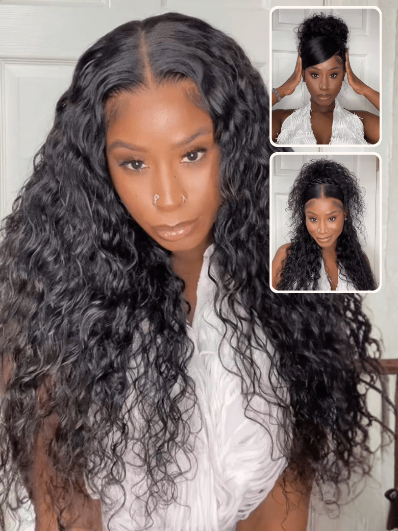 Flash Sale Klaiyi Water Wave 7x5 Bye Bye Knots /13x4 Pre-everything Put On and Go Glueless Human Hair Wigs