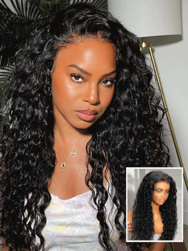 Flash Sale Klaiyi Water Wave 7x5 Bye Bye Knots /13x4 Pre-everything Put On and Go Glueless Human Hair Wigs